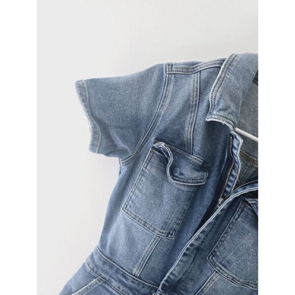 Good American Fit For Success Denim Short Sleeves Cargo Cotton Jumpsuit 1 Small - Picture 7 of 13